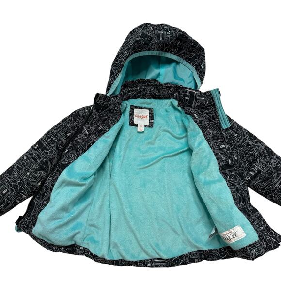 CAT & JACK Science STEM Puffer Jacket Size 3T Kids Black White Lined Hood - Picture 3 of 7